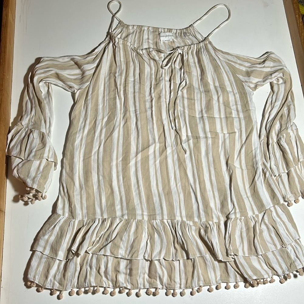 Lovers + Friends Oversized Striped Off Shoulder Greece Dress Sz XS C7